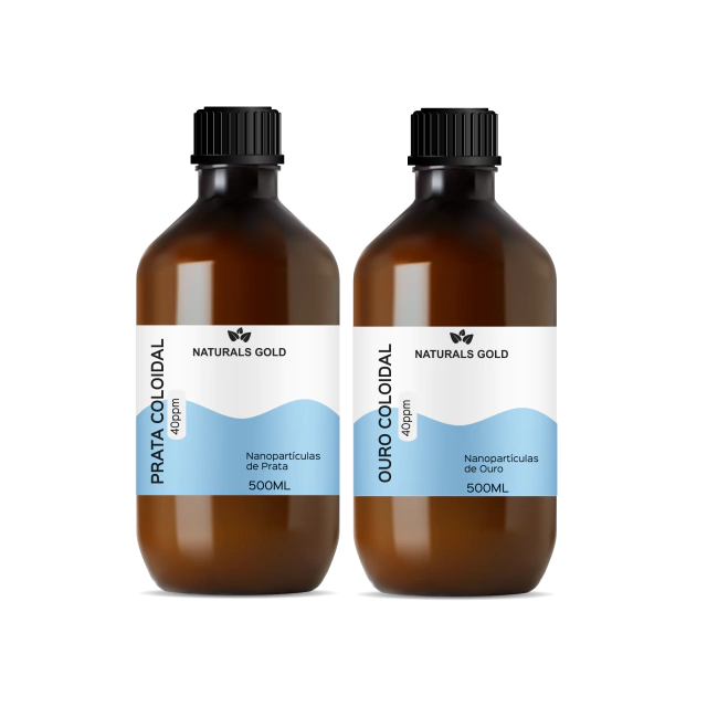 Frascos originais Naturals Gold de prata e ouro coloidal 40 ppm, 500 ml