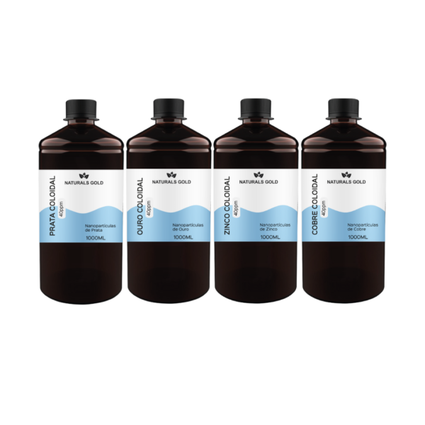 Kit 4 Coloidais, Ouro, Prata, Cobre e Zinco 40ppm 1000ml